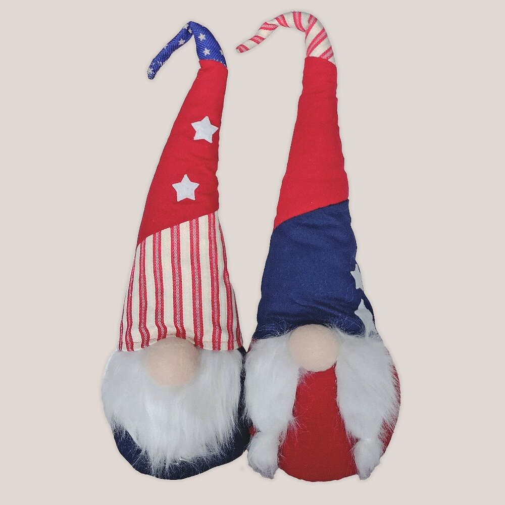 Patriotic Gnome Pair Red White Blue July 4th American Flag Independence Day
